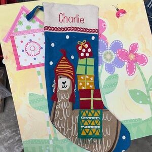 Charlie The Company Store Blue and Brown Stocking